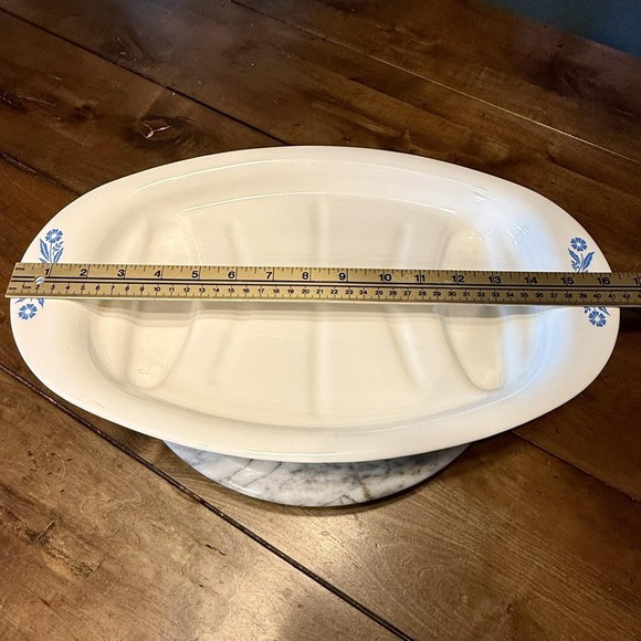 Vintage Corning Ware Corelle 16.5" x 10" Blue Cornflower Meat Platter P-19 Tray - Picture 3 of 6